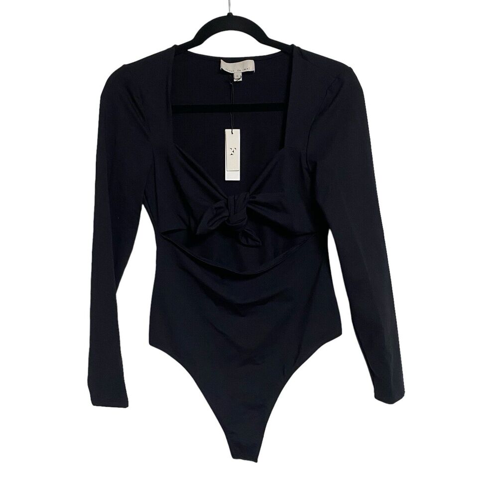 Fleur du Mal Black Long-Sleeve Tie-Front Bodysuit